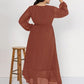 Plus Size Embroidered Tie Neck Long Sleeve Dress