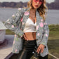Printed Lapel Collar Long Sleeve Blazer