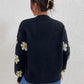 Flower Round Neck Latern Sleeve Sweater