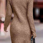 Rib-Knit Round Neck Sweater Dress