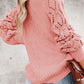 Openwork Round Neck Lantern Sleeve Sweater