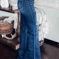 Asymmetrical Open Knee Distressed Flare Jeans