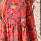 Printed Ruffle Trim Balloon Sleeve Tiered Dress