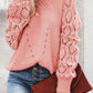 Openwork Round Neck Lantern Sleeve Sweater