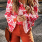 Floral Flare Sleeve Button Up V-Neck Bodysuit