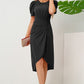 Slit Ruched Round Neck Puff Sleeve Dress