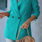 Double-Breasted Padded Shoulder Blazer with Pockets