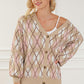 Button Up Geometric Dropped Shoulder Cardigan