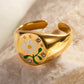 Flower Pattern Stainless Steel Open Ring