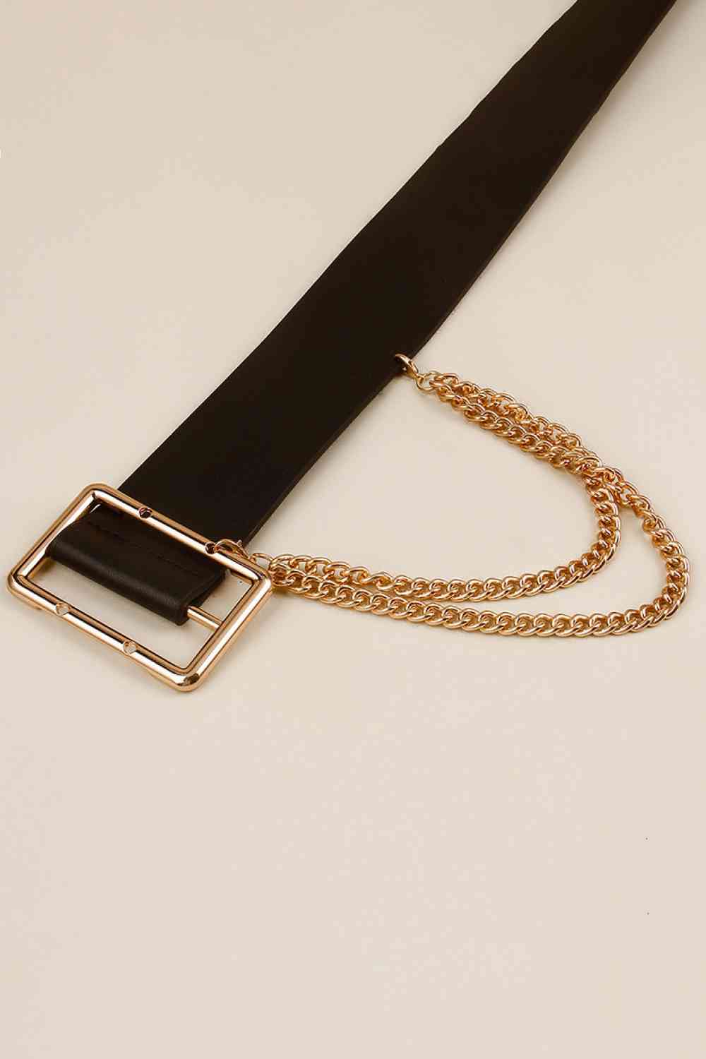 PU Leather Wide Belt with Chain