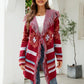 Fringe Geometric Hooded Long Sleeve Cardigan