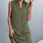 Buttoned Johnny Collar Sleeveless Dress