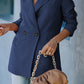 Double-Breasted Padded Shoulder Blazer with Pockets