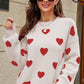 Woven Right Heart Pattern Lantern Sleeve Round Neck Tunic Sweater