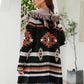 Fringe Geometric Hooded Long Sleeve Cardigan