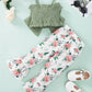 Girls Bow Detail Cami and Floral Flare Pants Set
