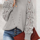 Openwork Round Neck Lantern Sleeve Sweater