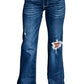 Asymmetrical Open Knee Distressed Flare Jeans