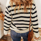 Striped Collared Neck Long Sleeve Sweater