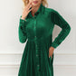 Ruched Button Up Collared Neck Long Sleeve Shirt Dress
