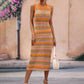 Striped Round Neck Sleeveless Midi Cover Up Dress