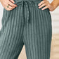 Basic Bae Full Size Ribbed Drawstring Hood Top and Straight Pants Set
