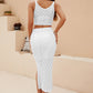 Openwork Cropped Tank and Split Skirt Set