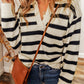 Striped Collared Neck Long Sleeve Sweater