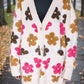 Flower Pattern Button Up Cardigan with Pockets