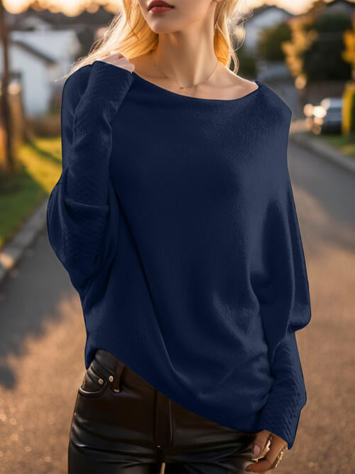 Texture Round Neck Long Sleeve Sweater