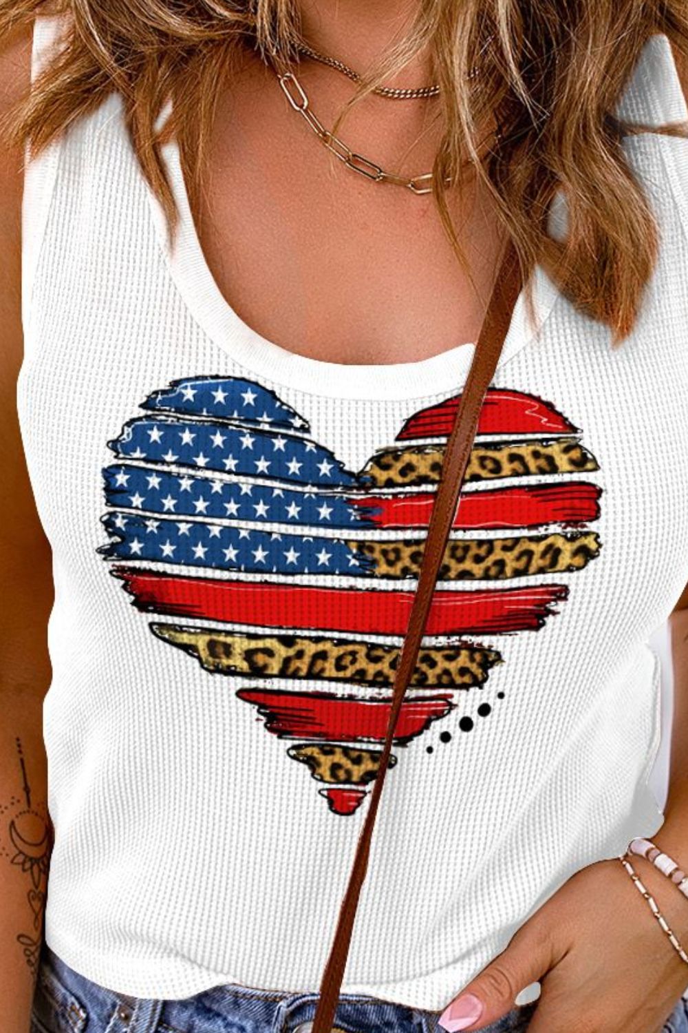 Star and Stripe Heart Graphic Scoop Neck Tank