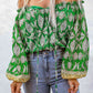 Printed Tassel Tie Balloon Sleeve Blouse