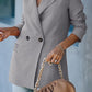 Double-Breasted Padded Shoulder Blazer with Pockets
