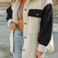 Contrast Button Down Sherpa Jacket