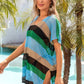 Openwork Striped V-Neck Short Sleeve Cover Up
