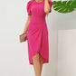 Slit Ruched Round Neck Puff Sleeve Dress