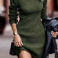 Rib-Knit Round Neck Sweater Dress