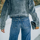 Acid Wash Lapel Collar Cropped Denim Jacket