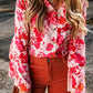 Floral Flare Sleeve Button Up V-Neck Bodysuit