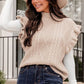 Cable-Knit Ruffled Mock Neck Sweater Vest