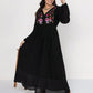 Plus Size Embroidered Tie Neck Long Sleeve Dress