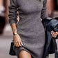 Rib-Knit Round Neck Sweater Dress