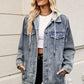 Drawstring Button Up Hooded Denim Jacket