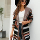 Fringe Geometric Hooded Long Sleeve Cardigan