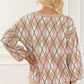 Button Up Geometric Dropped Shoulder Cardigan