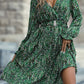 Printed Flounce Sleeve Surplice Neck Dress