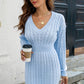 Cable-Knit V-Neck Long Sleeve Mini Sweater Dress